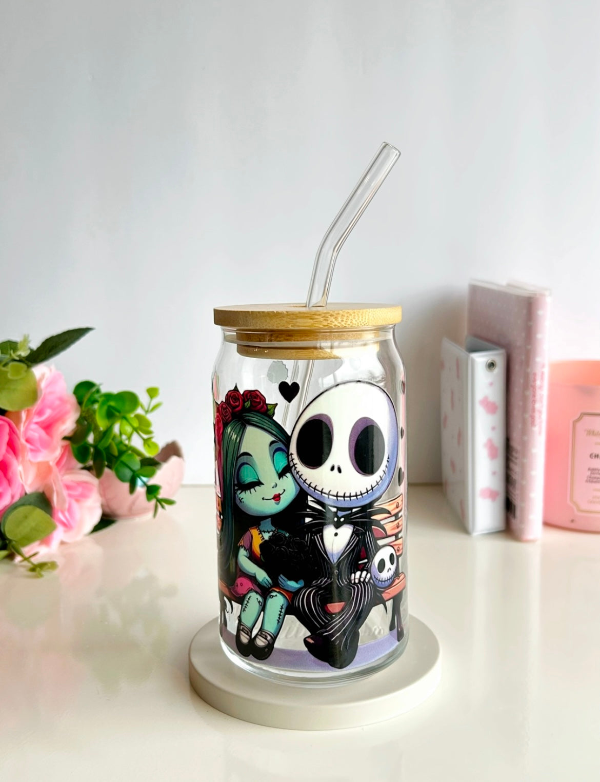 Jack & Sally Valentines Glass Can