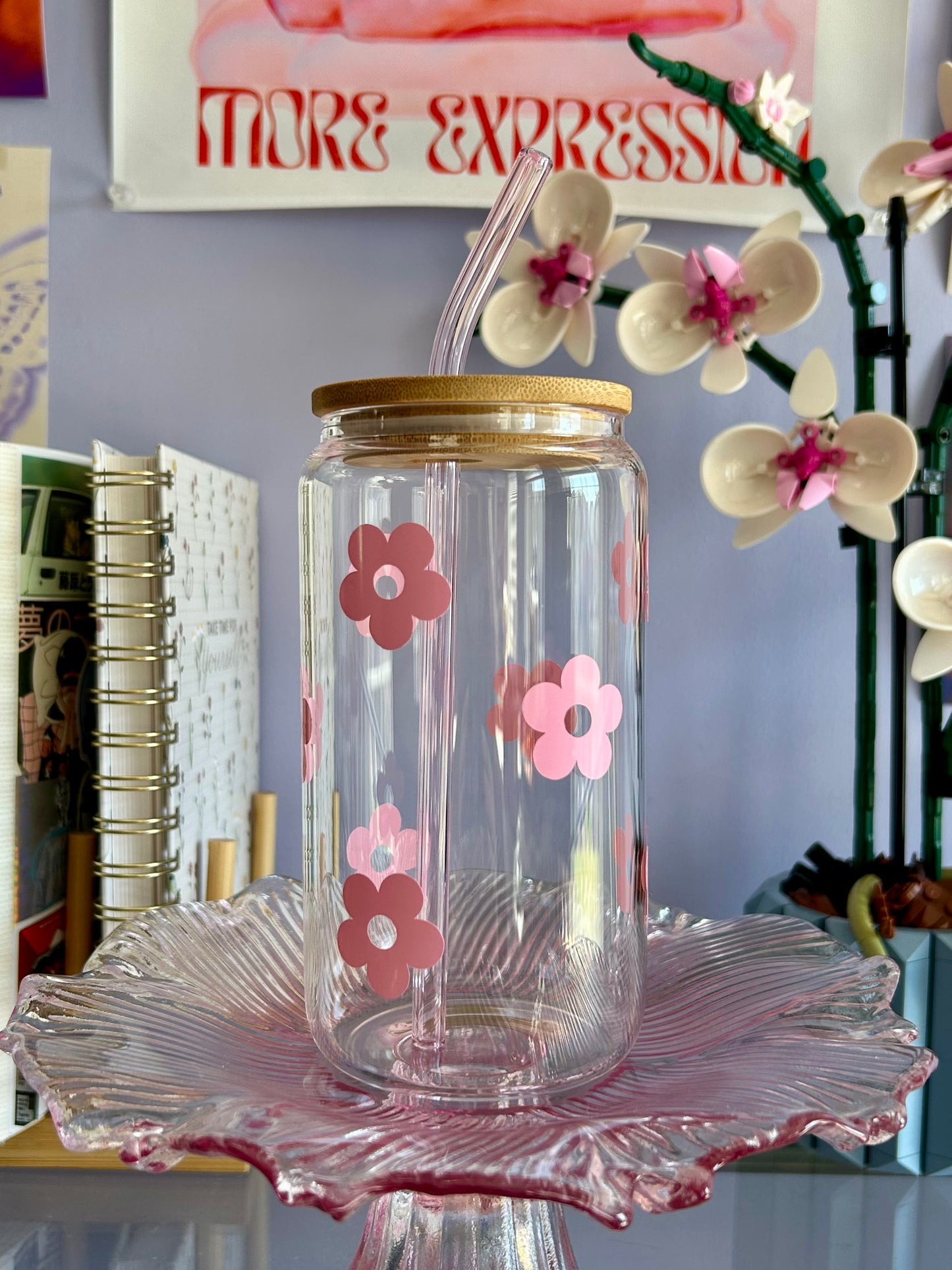 Chill Pink Flower Glass Can
